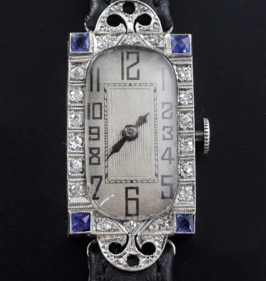 A ladys 1920s/1930s platinum, sapphire and diamond set cocktail watch,